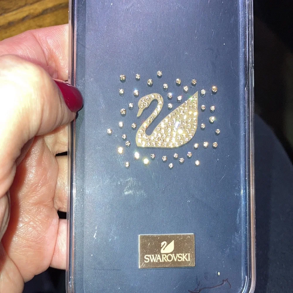 Swarovski Black Crystal Swan iPhone Case with Gold Accents